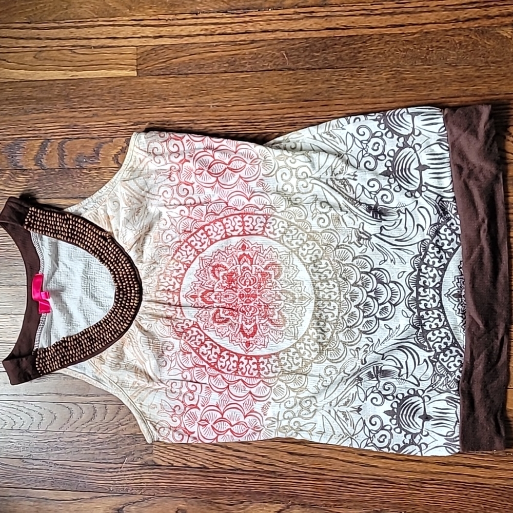Patterned Tank Top with beaded neckline